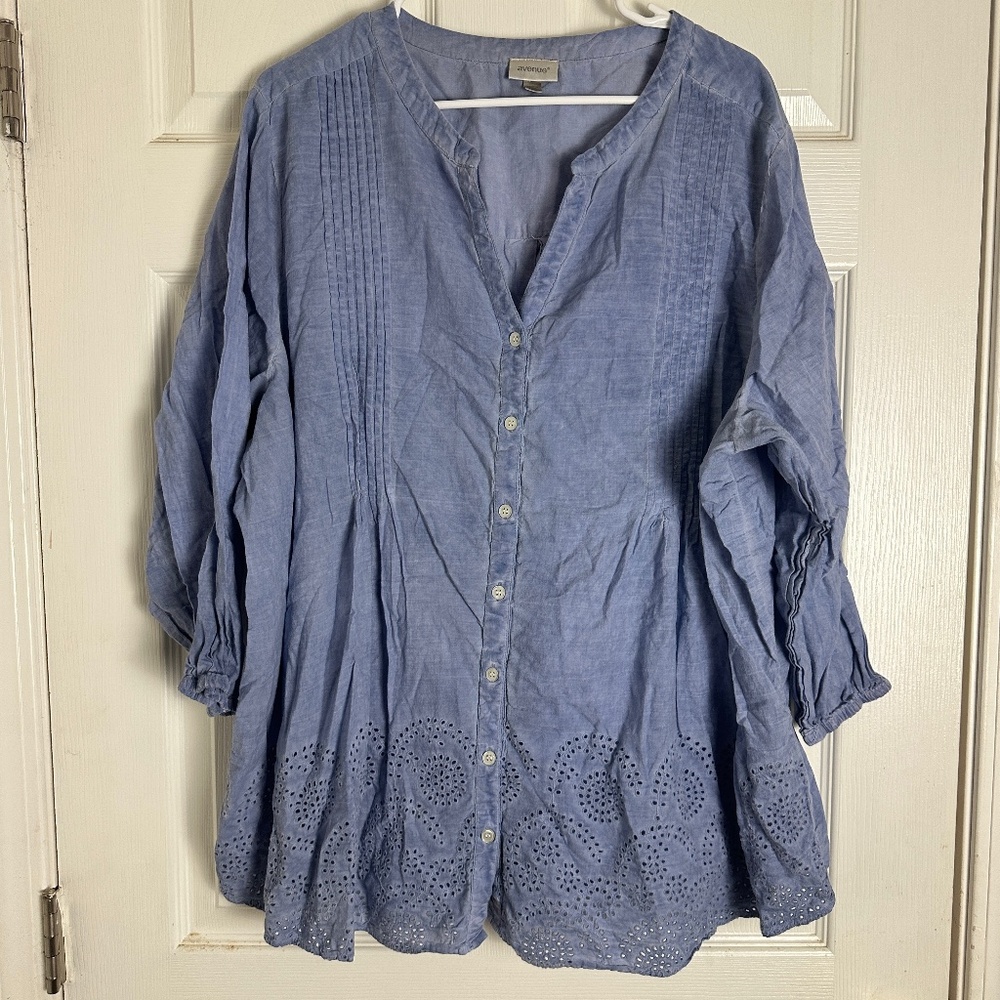 ! Avenue Blue 100% Cotton Milkmaid Lightweight Cottagecore Blouse Women 26/28